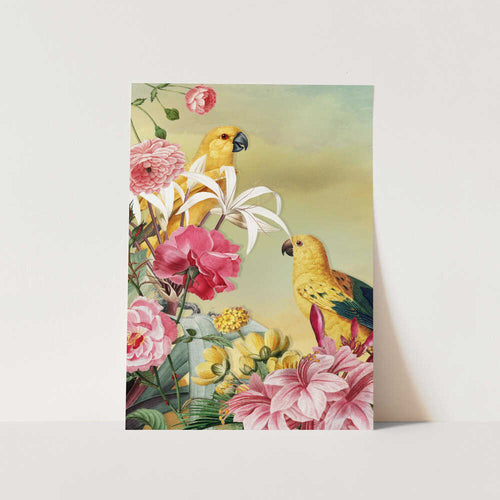 Tropical Parrots and Flowers PFY Art Print