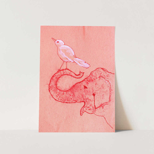 Whimsical Elephant and Bird PFY Art Print