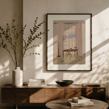 Load image into Gallery viewer, Paris Window View Illustration with Rustic Desk PFY Art Print