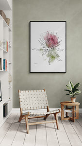 Line Art & Watercolour King Protea #2 Art Print