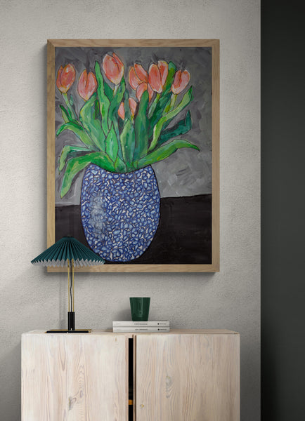 Tulips in Blue Vase Art Print