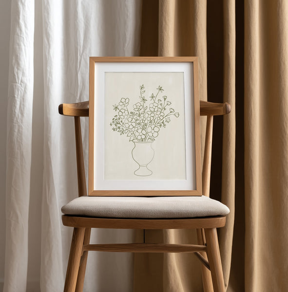 Elegant Floral Vase Drawing PFY Art Print