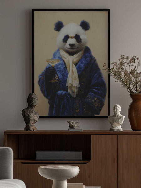 Panda In Blue Velvet Robe PFY Art Print