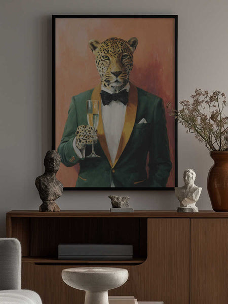 Leopard In Green Tuxedo PFY Art Print