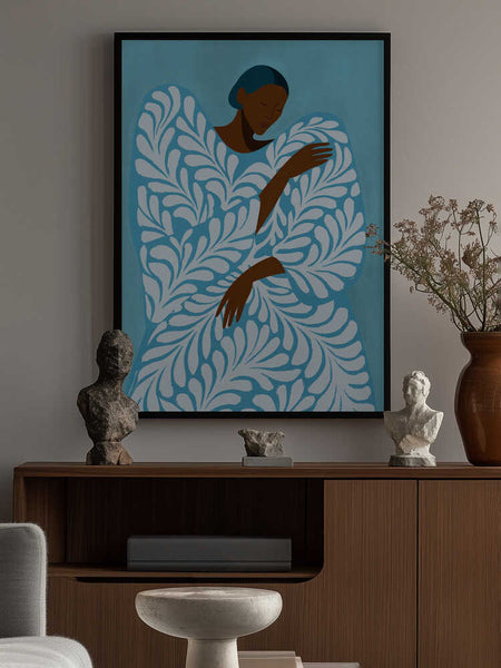 Serene Woman Blue Pattern PFY Art Print