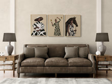 Load image into Gallery viewer, Woman in Stripes Holding a White Rabbit Art Print