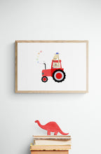 Load image into Gallery viewer, Giraffe and Lion in Red Tractor PFY Art Print