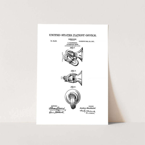 1907 Automobile Horn Patent Art Print