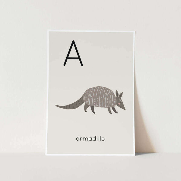 A for Armadillo Alphabet Art Print