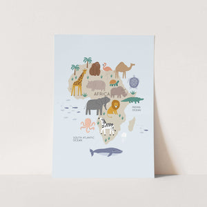 Africa Animals Map Art Print