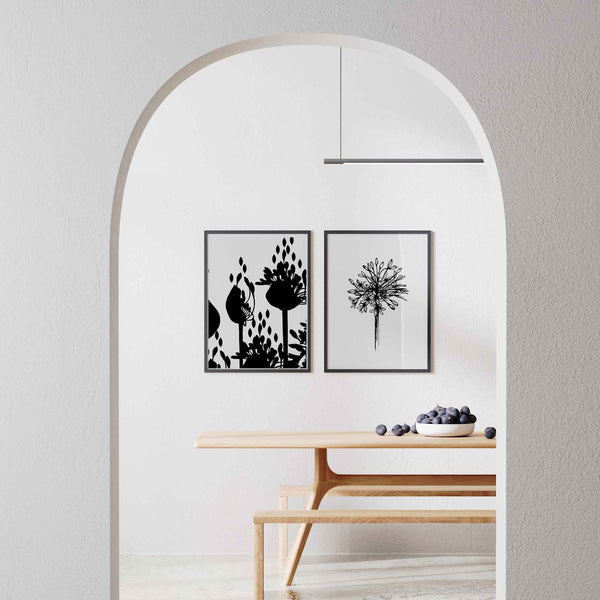 Agapanthus Silhouette Full Bloom Outline Art Print