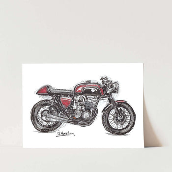 Black & Red Honda CB750 Cafe Racer Motorbike Art Print