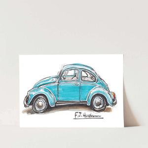 Blue Beetle VW Car Art Print