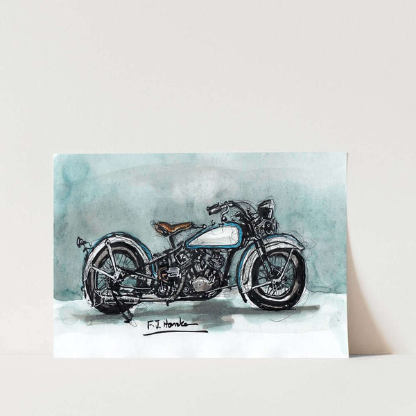 Blue Harley Davidson 40s Motorbike Art Print