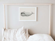 Load image into Gallery viewer, Bowhead whale art print white frame