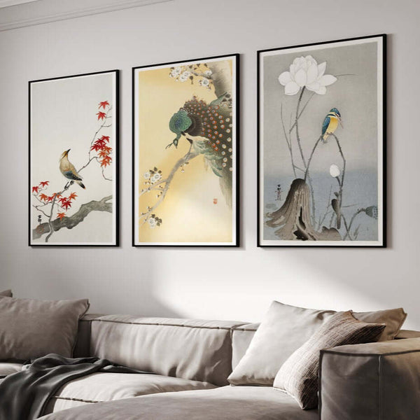 Peacock on a cherry blossom tree by Ohara Koson Art Print