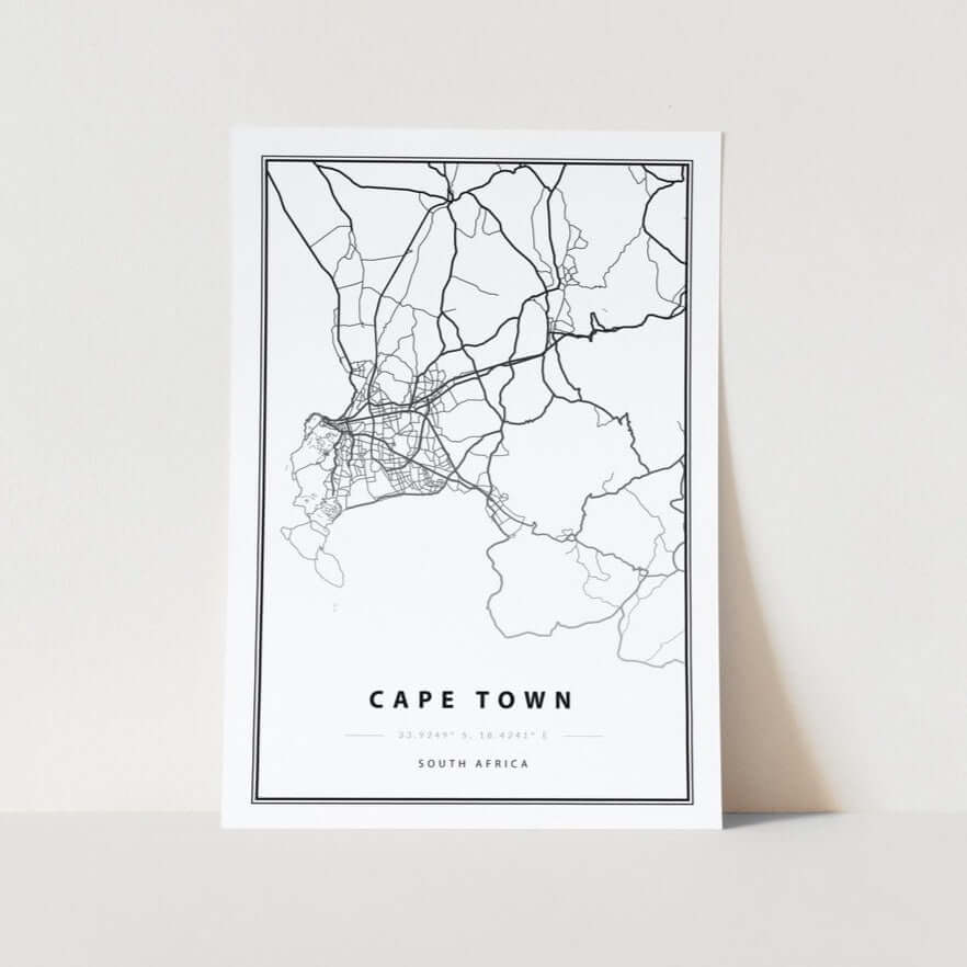 Cape Town Map Line Art Print Black