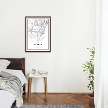 Load image into Gallery viewer, Durban Map Art Print framed black