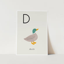 Load image into Gallery viewer, D for Duck Alphabet Art Print