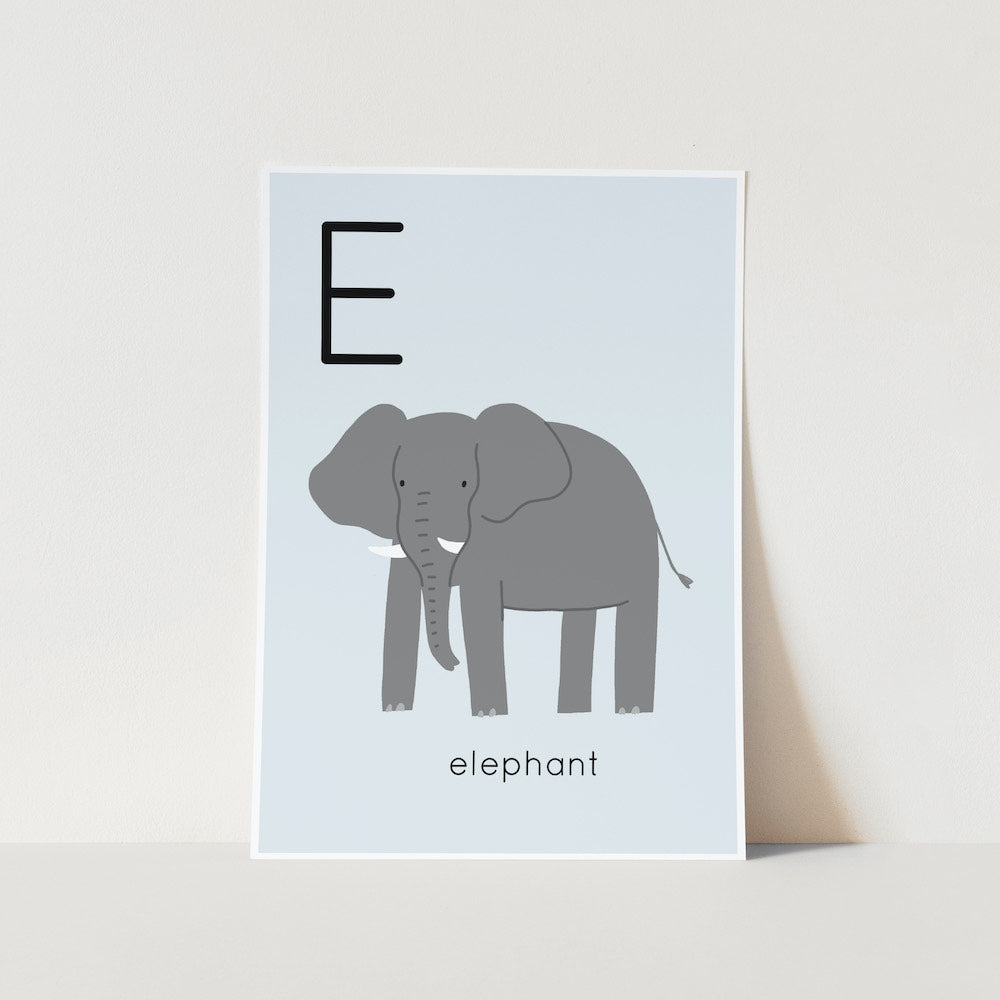 Elephant Basic E for Elephant Alphabet Art Print