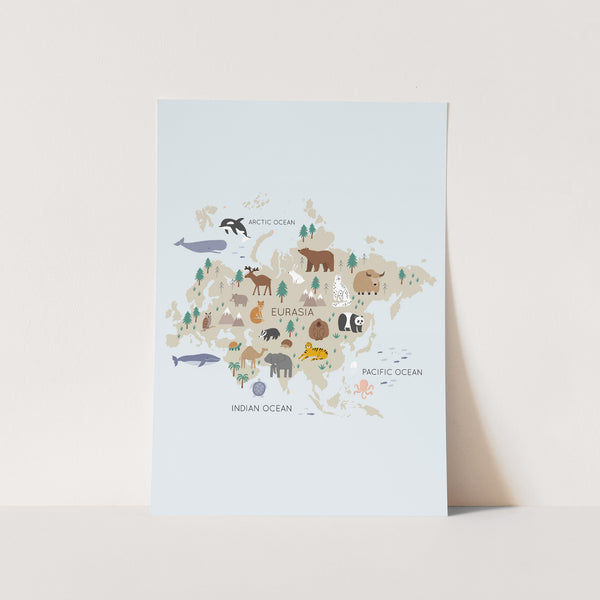 Eurasia Animals Map Art Print