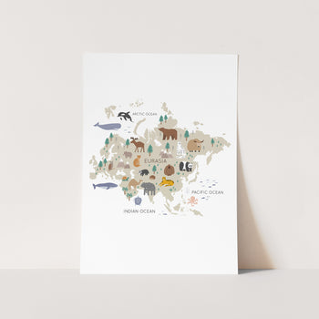 Eurasia Animals Map Art Print