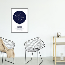 Load image into Gallery viewer, Gemini Star Sign Art Print framed black