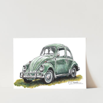 Green Beetle VW Car Art Print