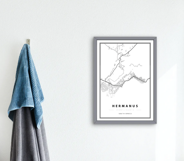 Hermanus Map Art Print framed
