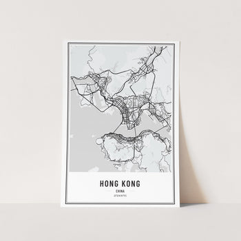 Hong Kong Greyscale Map Art Print