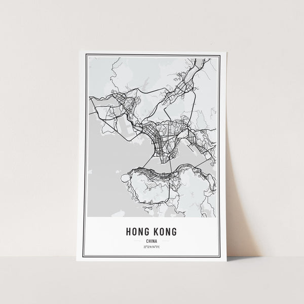 Hong Kong Greyscale Map Art Print