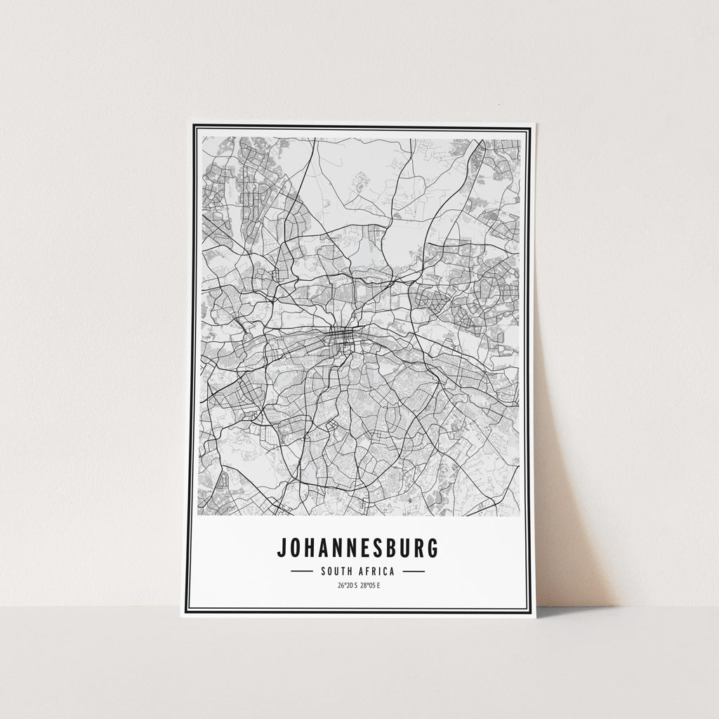 Johannesburg Greyscale Map Art Print
