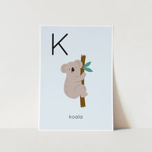 Load image into Gallery viewer, K for Koala Alphabet Art Print