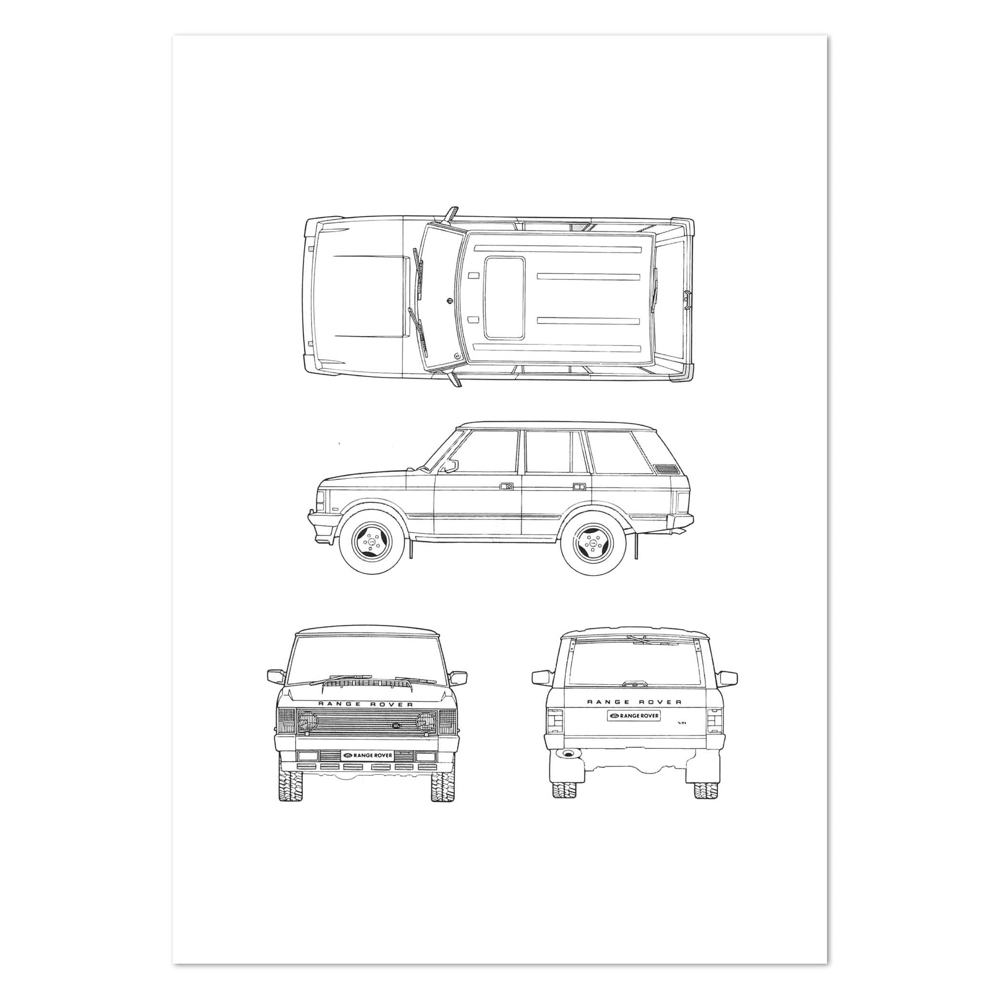 Old Model Range Rover Line Drawing Land Rover Range Rover 1991 Patent Art Print