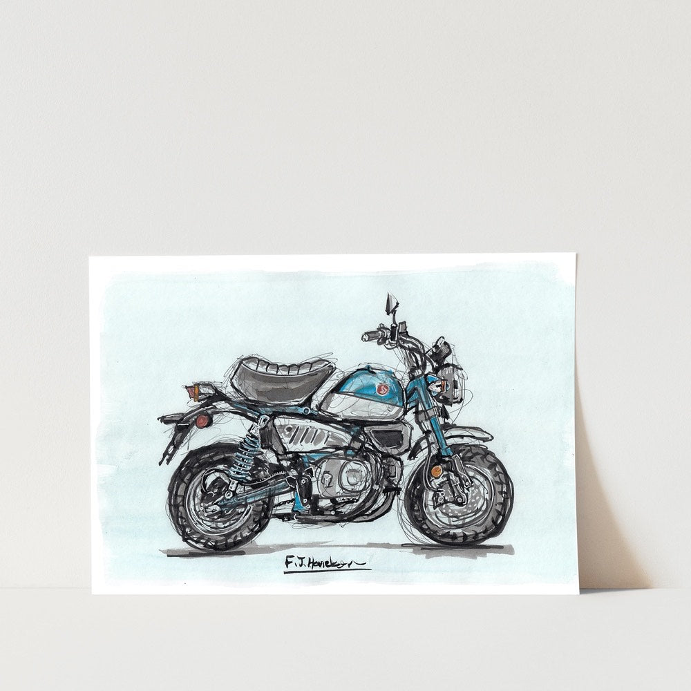 Monkey Bike Blue Motorbike Art Print