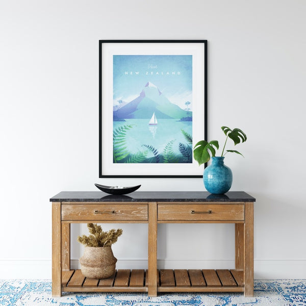 New Zealand Art Print black framed