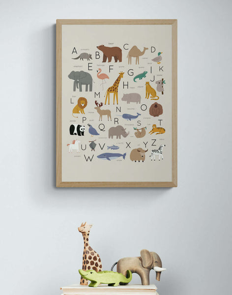 Animals Around the World Alphabet Neutral Art Print
