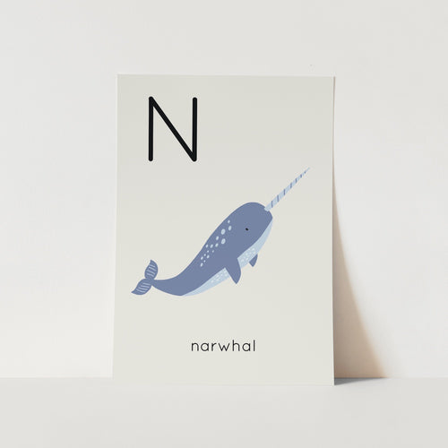 N for Narwhal Alphabet Art Print