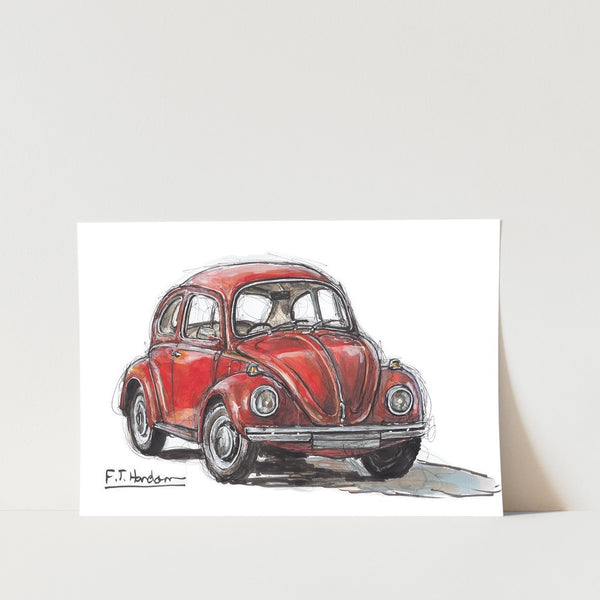 Red Beetle VW Car Art Print