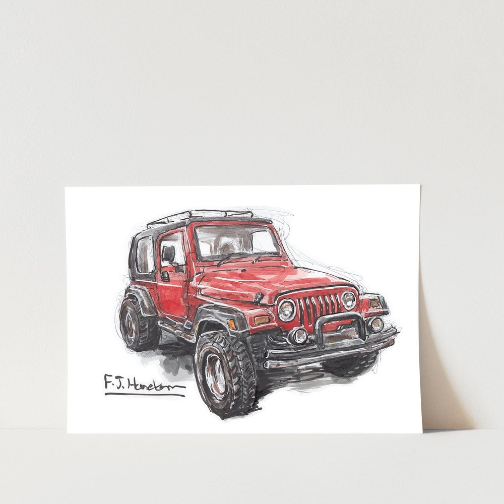 Red Jeep Car Art Print