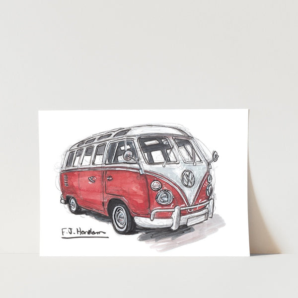 Red Splittie VW Car Art Print