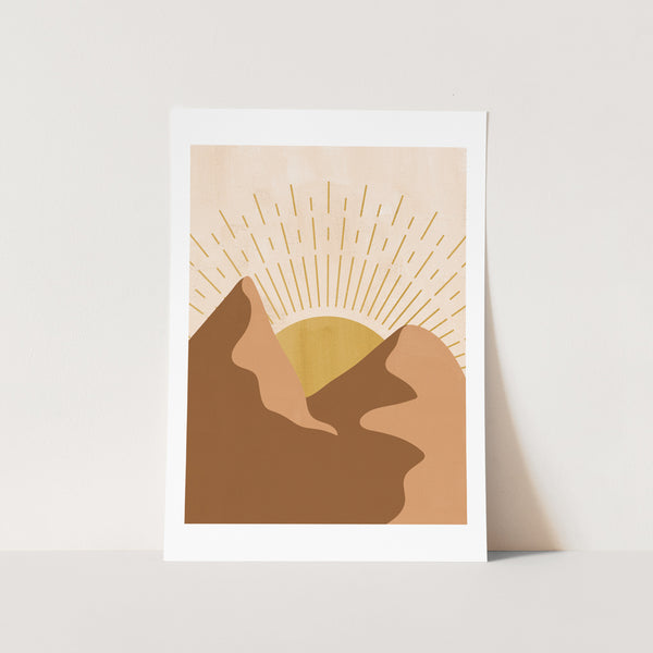 wall art of abstract boho sunrise and desert scene