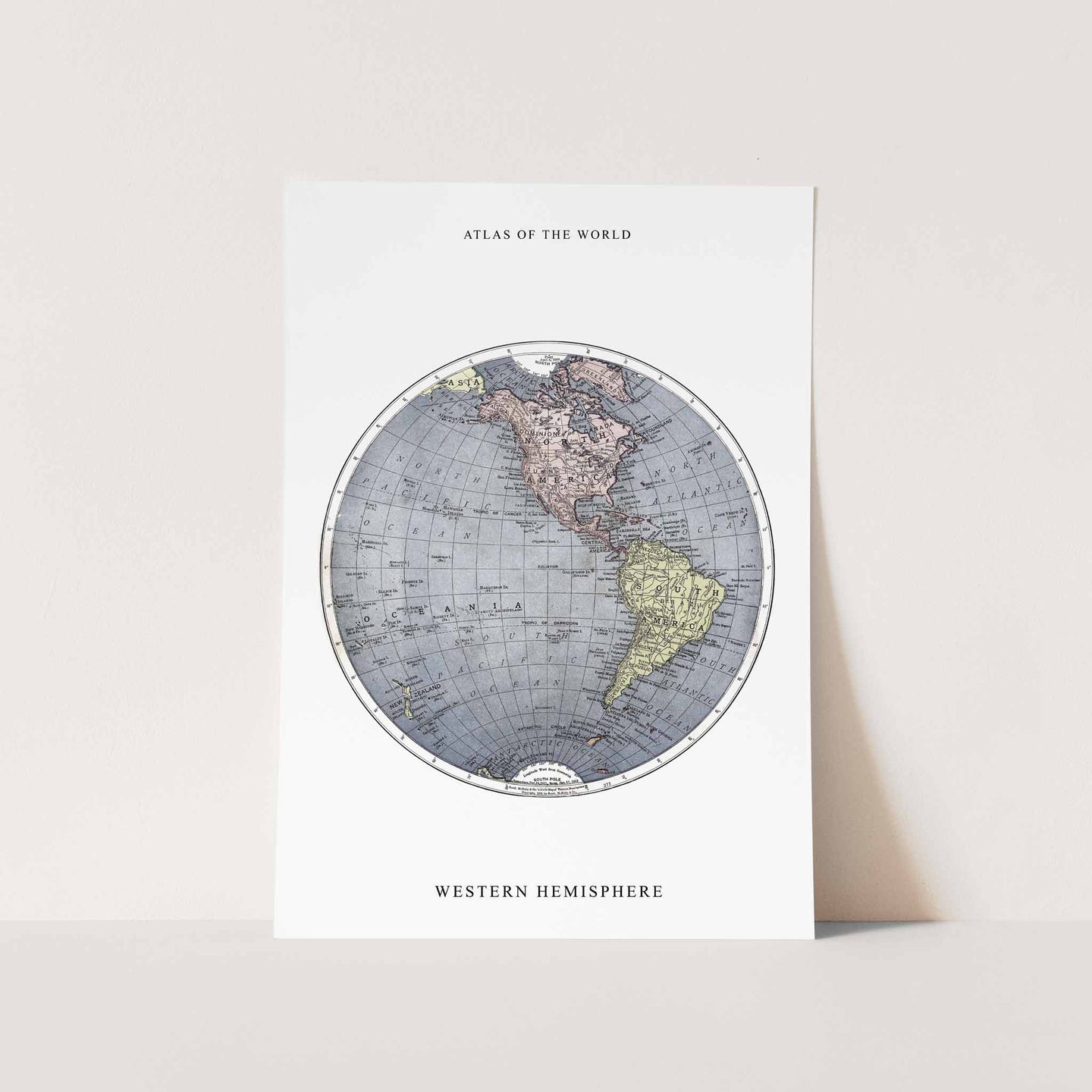 Vintage Western Hemisphere Map Art Print