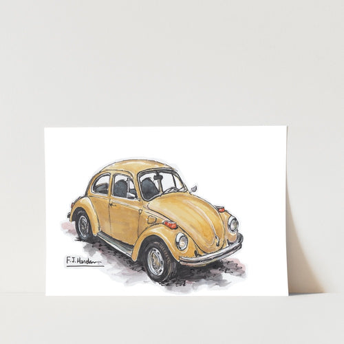 Yellow Beetle VW Car Art Print
