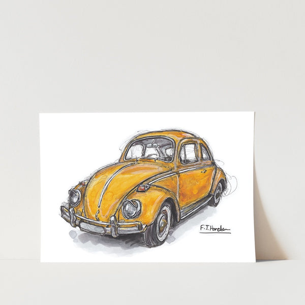 Yellow Beetle VW Cradle Bumpers Car Art Print