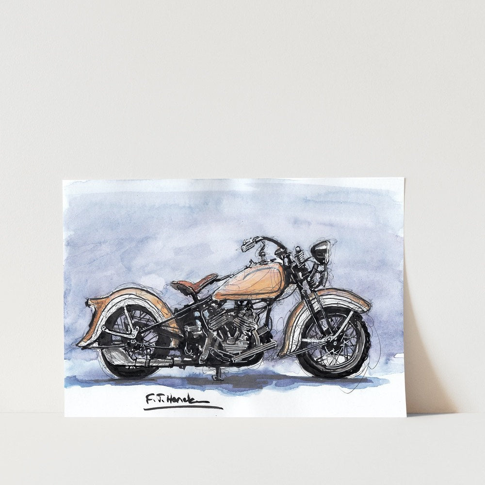 Yellow Harley Davidson 40s Motorbike Art Print