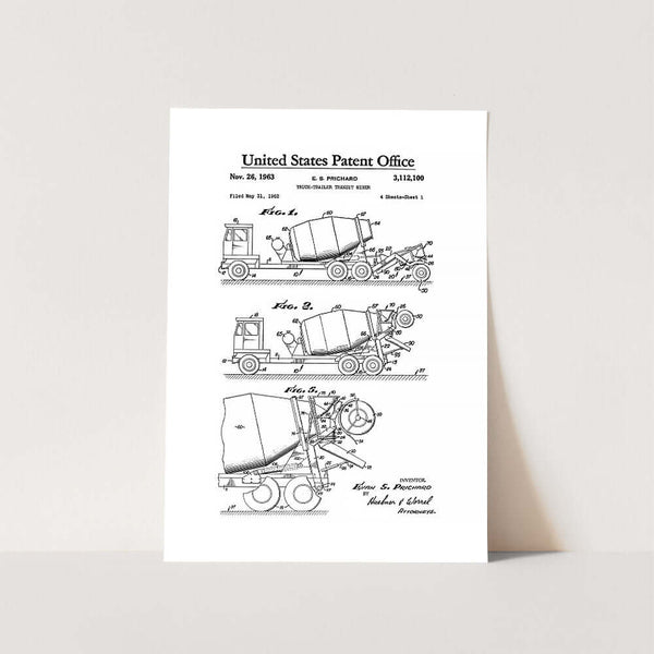 Cement Truck Patent Art Print