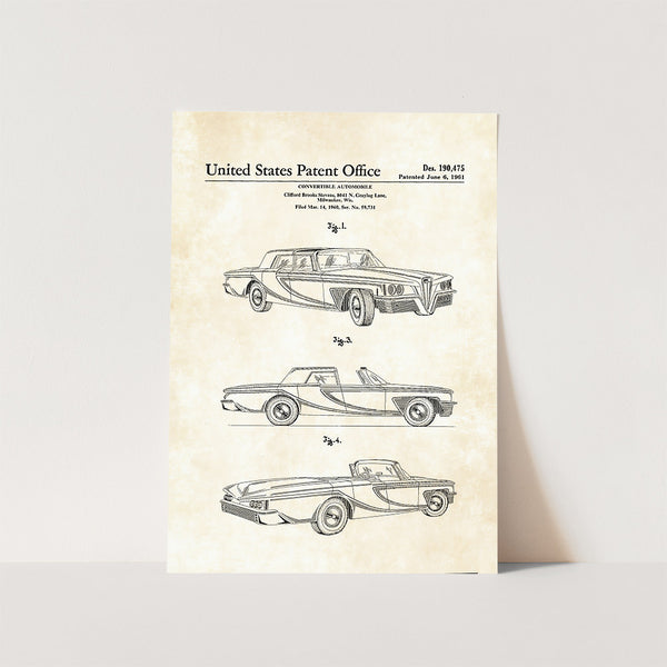 Convertible Autombile Patent Art Print