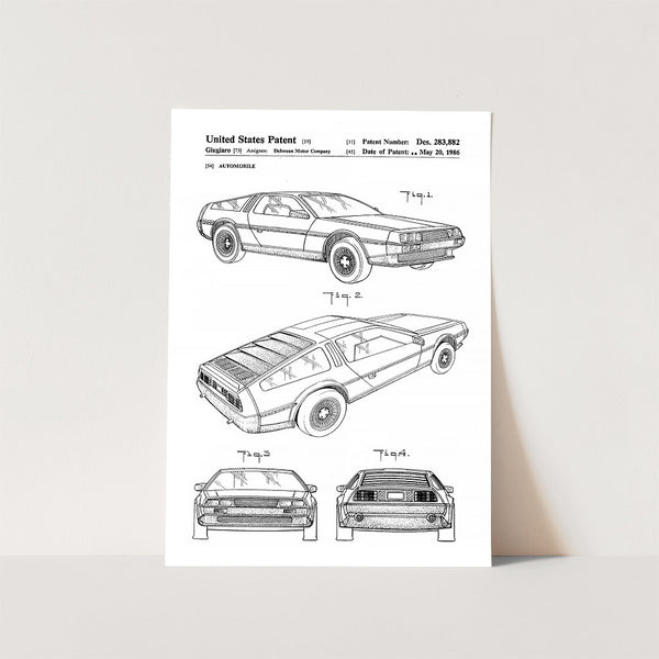Delorean Automobile Patent Art Print