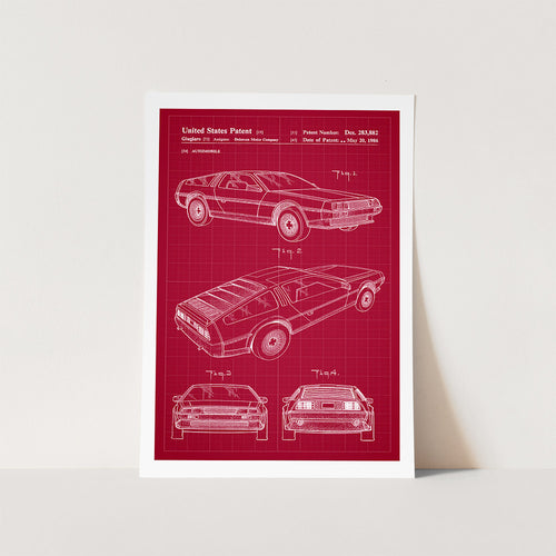 Delorean Automobile Patent Art Print